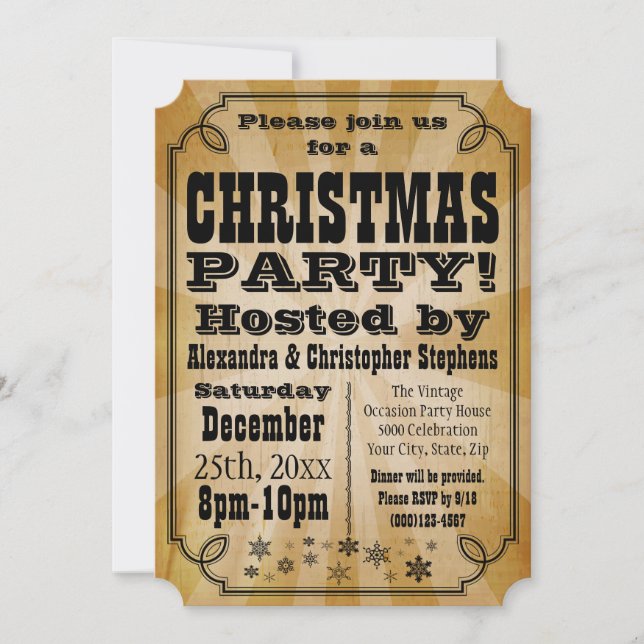 Rustikale Vintage Land Weihnachten Party Einladung (Vorderseite)