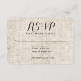 Rustikale Vintage Leinendesign-Hochzeitkarte RSVP Karte