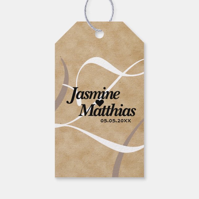 Rustikale, Vintage Mongram Burlap Wedding Geschenkanhänger (Rückseite)