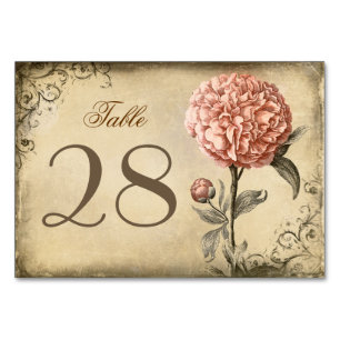 Rustikale Vintage Pink Peony Wedding Tischnummer