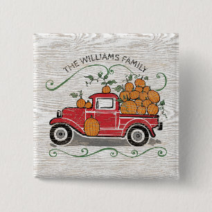 Rustikale Vintage Red Truck Pumpkins Button