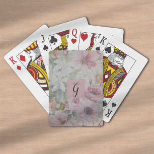 Rustikale Vintage-Rosa-Blumenmuster-Monogramm Spielkarten