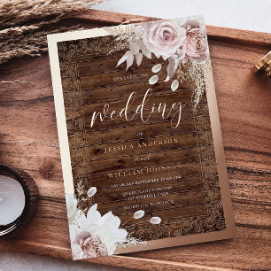 Rustikale Vintage-Rosé-Blumen-Roségold-Hochzeit Folieneinladung