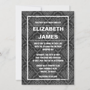 Rustikale Vintage Schwarze Damast Hochzeitseinladu Einladung