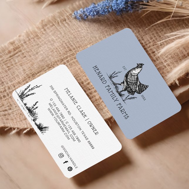 Rustikale Vintage Sketch Farm Hen Blue Gray Visitenkarte (Rustic Vintage Sketch Farm Hen Blue Grey Business Card)