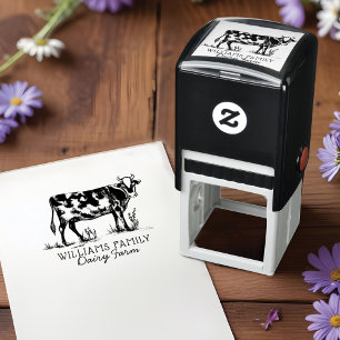 Rustikale Vintage Sketch Farm Milchkühe Permastempel