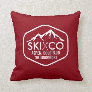 Rustikale Vintage-Ski-Berg & -Stöcke Aspen Colorad Kissen