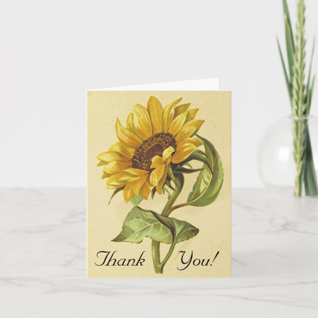 Rustikale Vintage Sonnenblume Danke Karte (Vorderseite)