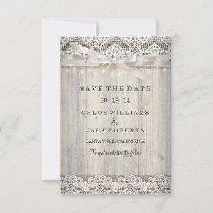 Rustikale Vintage-Spitze-Holz-Hochzeit - Heiratsan Save The Date