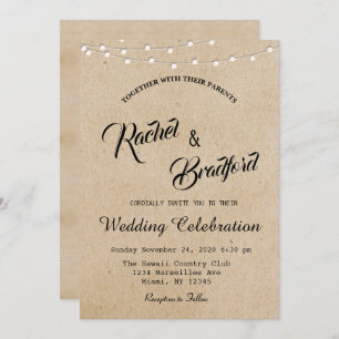 Rustikale Vintage String Lights Hochzeit Einladung