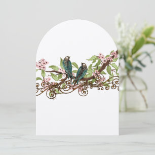 Rustikale Vintage Teal-Vogel-Rosa-Blüten-Hochzeits Einladung
