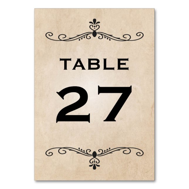Rustikale Vintage Tischnummer Karten (Rückseite)
