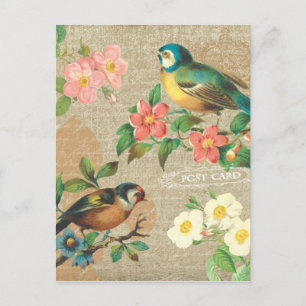 Rustikale Vintage-Vögel und Blumen im Shabby-Elega Postkarte