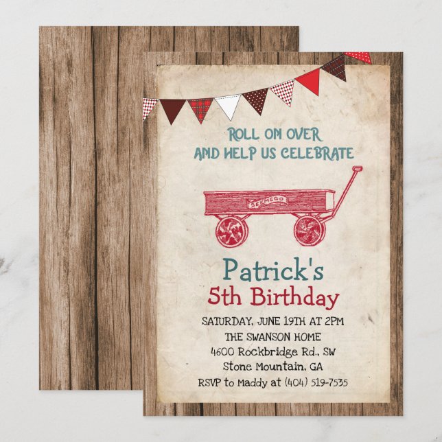 Rustikale Vintage Wagenjunge zum Geburtstag Einlad Einladung (Vorne/Hinten)