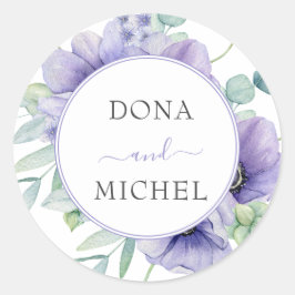 Rustikale Violet Summer Wild Floral Wedding Runder Aufkleber