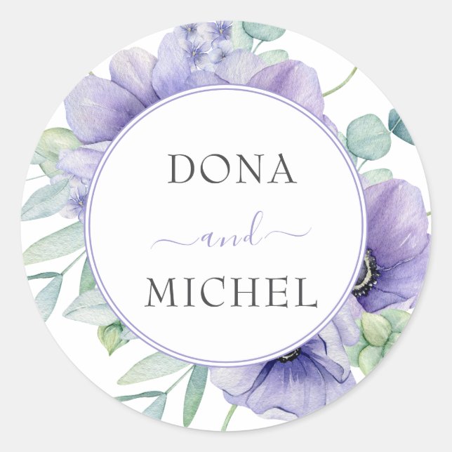 Rustikale Violet Summer Wild Floral Wedding Runder Aufkleber (Vorderseite)
