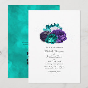 Rustikale Violett- und Türkis-Blumen-Hochzeit mit  Einladung