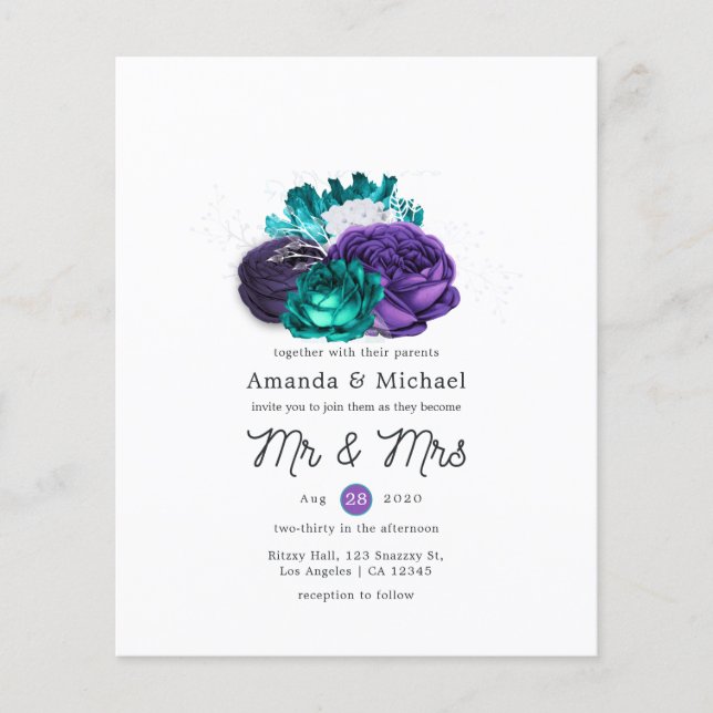 Rustikale Violett- und Türkisblütenhochzeit Flyer (Vorne)