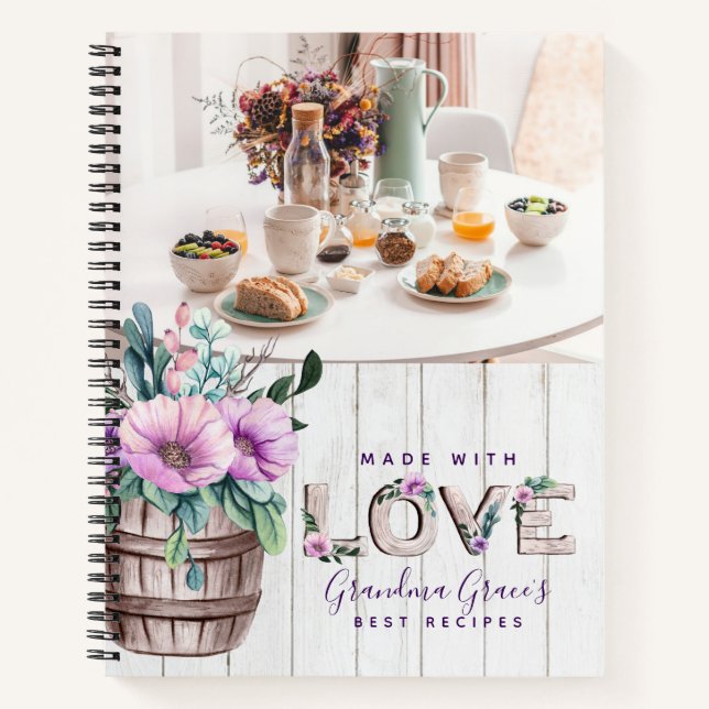 Rustikale violette Blumen Rezept Buch für Großmutt (Vorderseite)