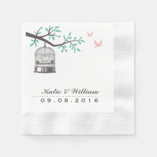 Rustikale Vogelkäfige und Taubenhochzeitpapier Nap Serviette