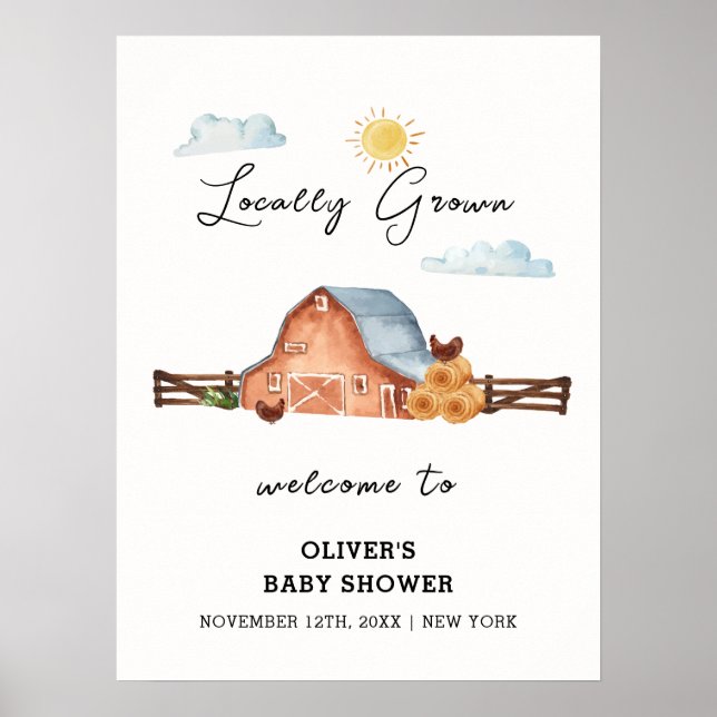 Rustikale, vor Ort gezüchtete Farm Barn Baby Showe Poster (Vorne)