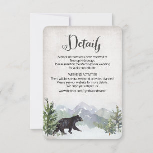 Rustikale Wald-Bären-Hochzeits-Detailkarte RSVP Karte