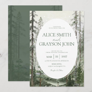 Rustikale Wald Baum Klassische Aquarell-Hochzeit  Einladung