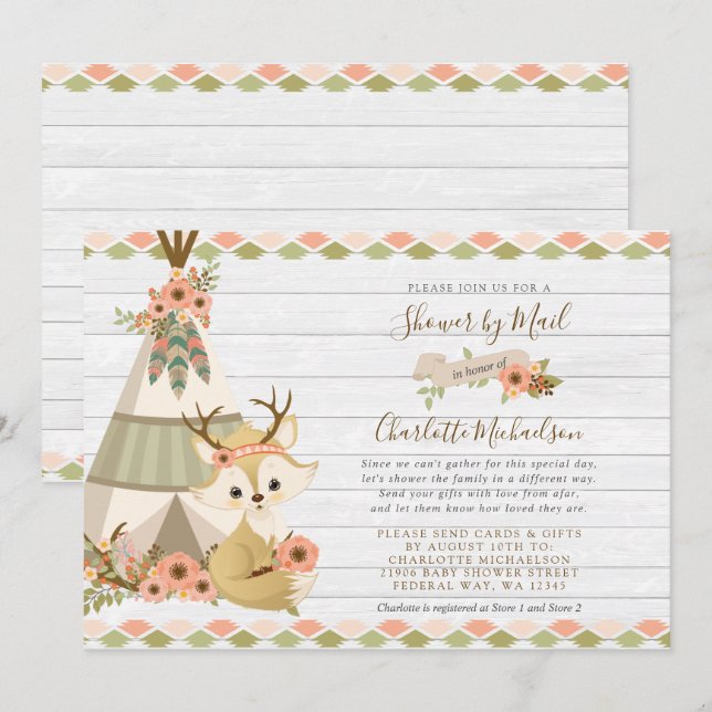 Rustikale Wald Boho-Hochzeitseinladung per Post Einladung (Vorne/Hinten)