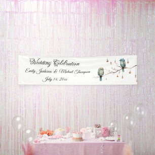 Rustikale Wald-Liebesvögel Romantische Hochzeit Banner