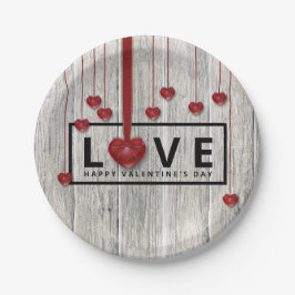 Rustikale Wald Valentine's Day LIEBE Rotes Herz Mo Pappteller