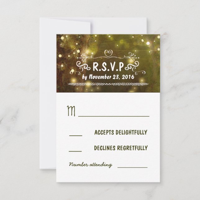 rustikale waldbezaubernde Hochzeitskarten RSVP Karte (Vorderseite)