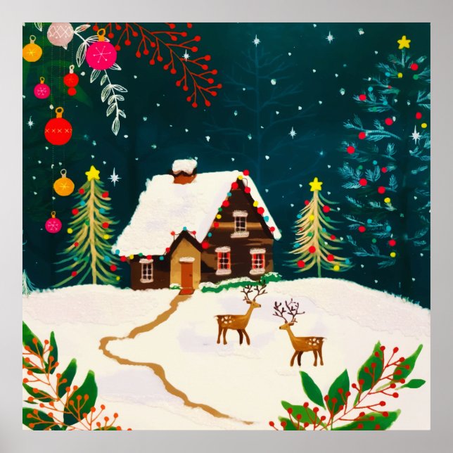 Rustikale Wälder Blätter Herbst Winter Berries Poster (Vorne)