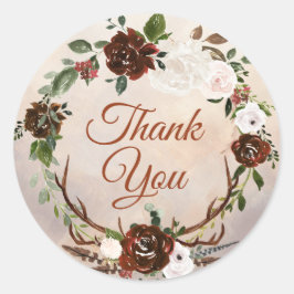 Rustikale Wälder Federn und Blütenblut Runder Aufkleber