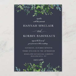 Rustikale Wälder Foliage Border Navy Blue Wedding Einladung