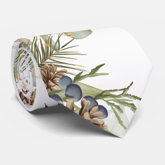 Rustikale Wälder Grün & Pinecones Hochzeit Krawatte (Gerollt)