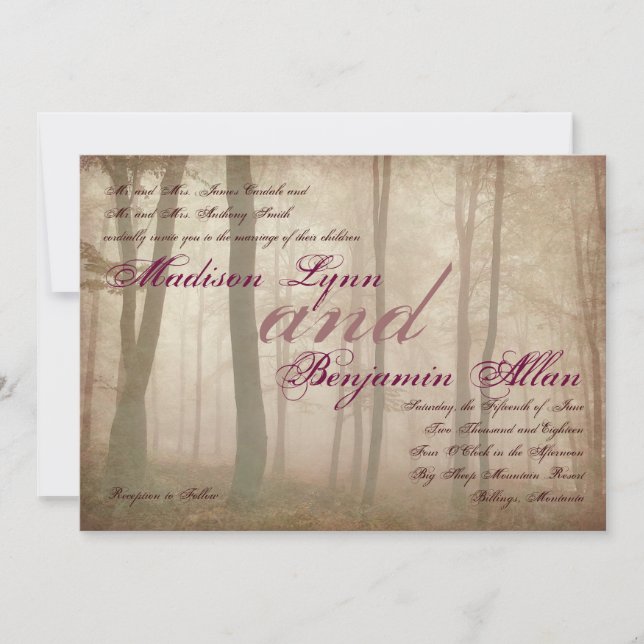 Rustikale Waldfall-Herbst-Land-Hochzeit lädt ein Einladung (Vorderseite)