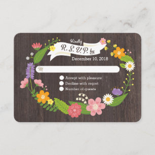 Rustikale Waldhochzeit mit Bohemischem Blumenkraut RSVP Karte