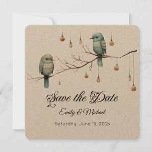 Rustikale Waldlandliebe Vögel Feier Save The Date