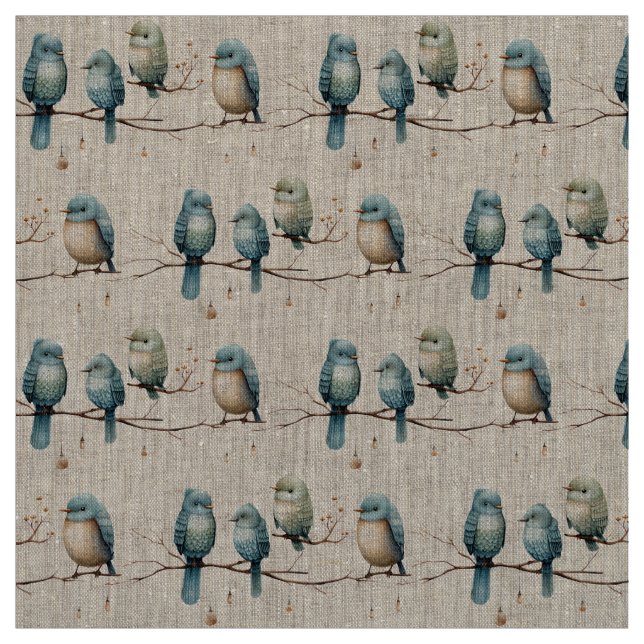 Rustikale Waldlandliebe Vögel Feier Stoff (Muster)