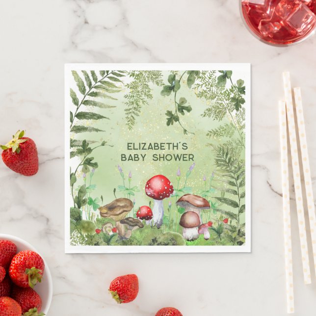 Rustikale Waldlandschaft Pilze Pilze Fungi Ferns Serviette (Beispiel)