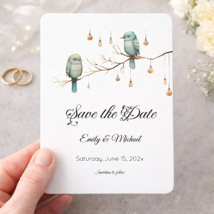 Rustikale Waldliebesvögel Hochzeit Save the Date