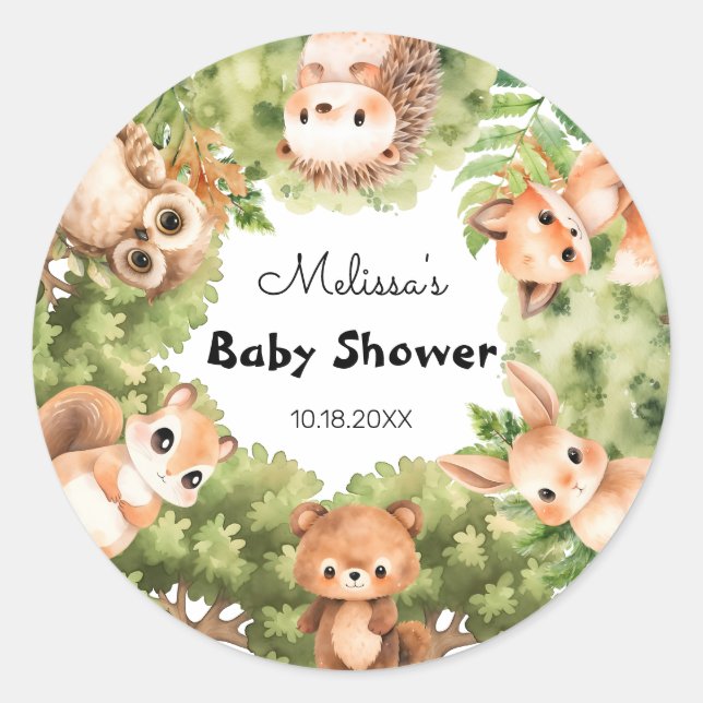 Rustikale Waldtiere Friends Woodland Babydusche Runder Aufkleber (Vorderseite)