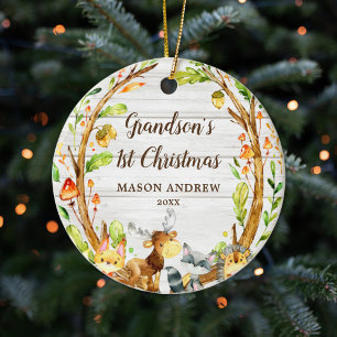 Rustikale Waldtiere Grandsons erste Weihnachtsfeie Keramik Ornament