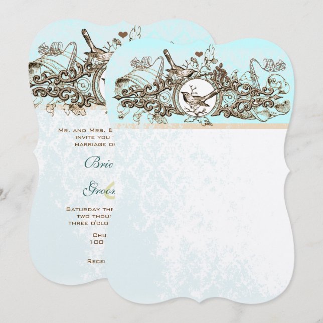 Rustikale Waldvögel Bronze-Scroll Hochzeit Einladung (Vorne/Hinten)