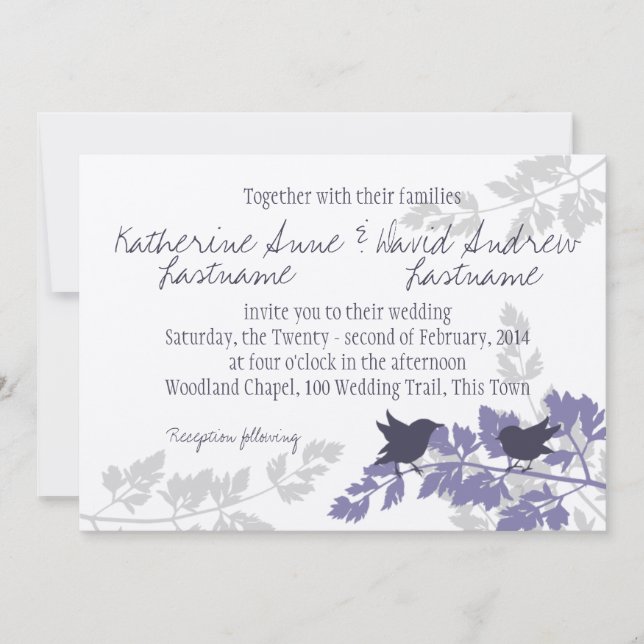 Rustikale Waldvögel Hochzeit Einladung (Vorderseite)