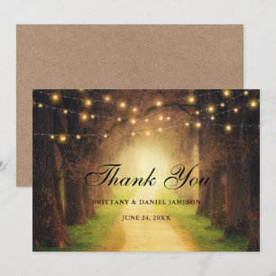 Rustikale Waldweg-Lichterkette Kraft-Hochzeit Dankeskarte