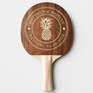 Rustikale Walnuss-Holz-Ananas Hochzeitsnamen Tischtennis Schläger