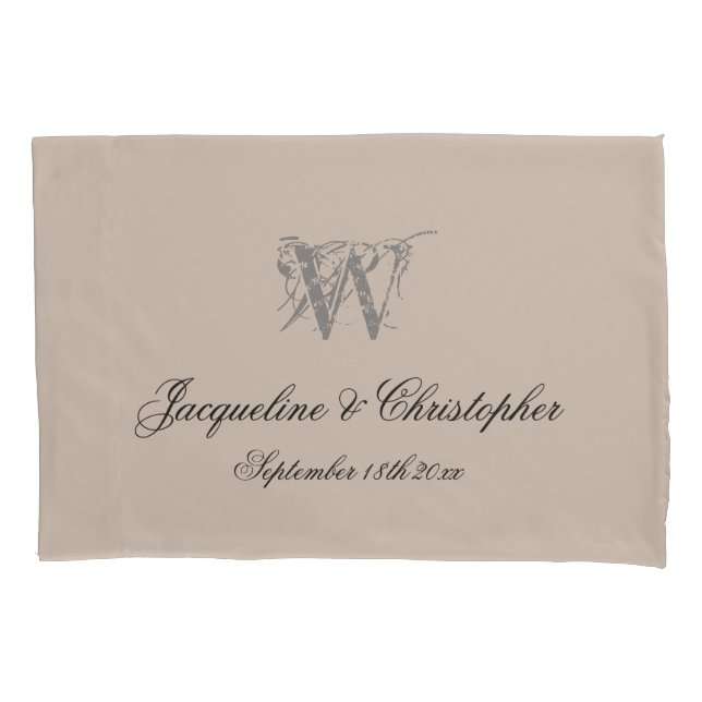 Rustikale, warme Beige Monogram-Namen, neu verheir Kissenbezug (Vorderseite)