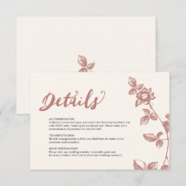 Rustikale warme Rose Whimsical Floral Wedding Deta Begleitkarte