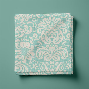 Rustikale Wäsche Beige und Aqua Floral Damask Stoff